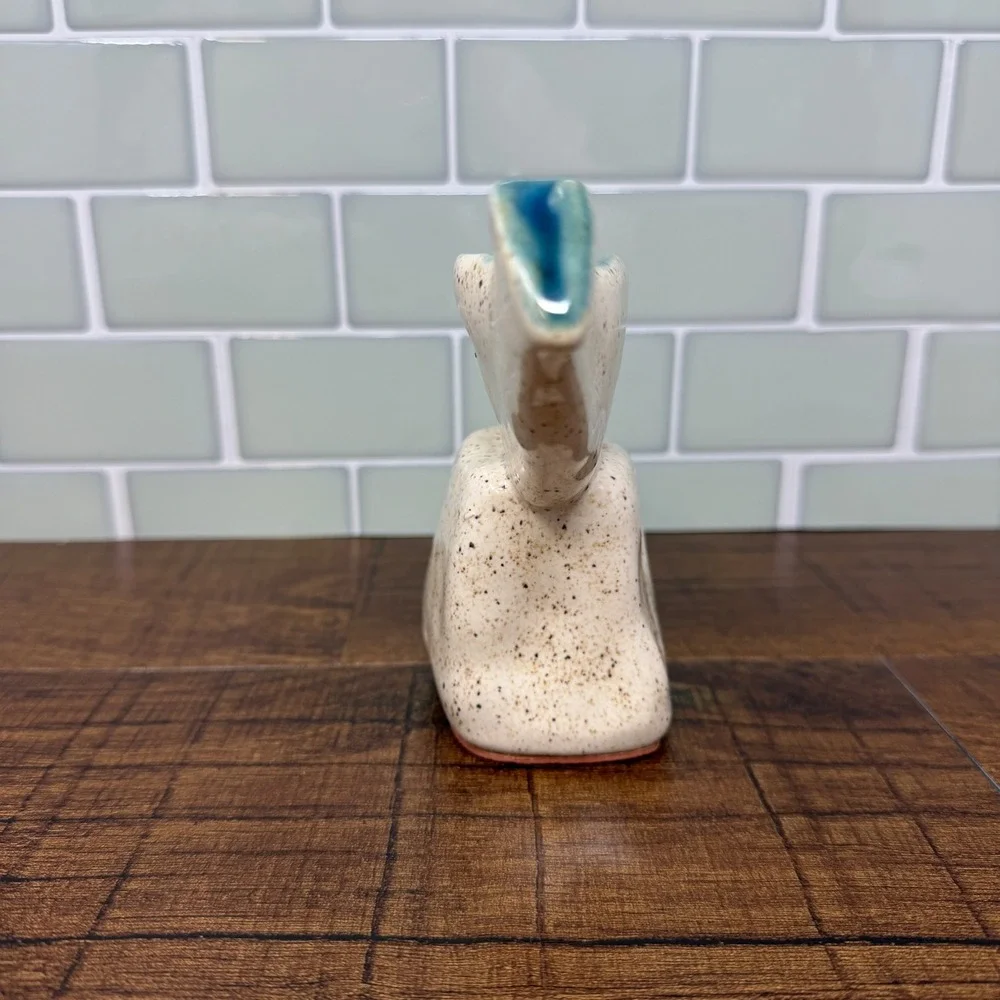 West Elm Speckled Ceramic Bird Figurine Aqua Blue Glaze Modernist Sculpture